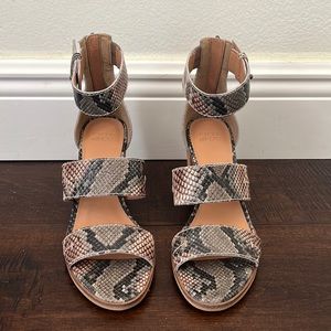 Frye and Co Women's Bryn Stitch Sandal Heeled In Taupe Snake